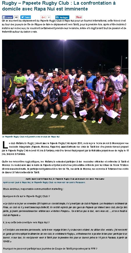 Le Matamu'a Rugby Club à Tahiti