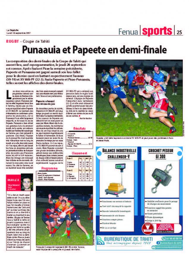 Punaauia et Papeete en demi-finale