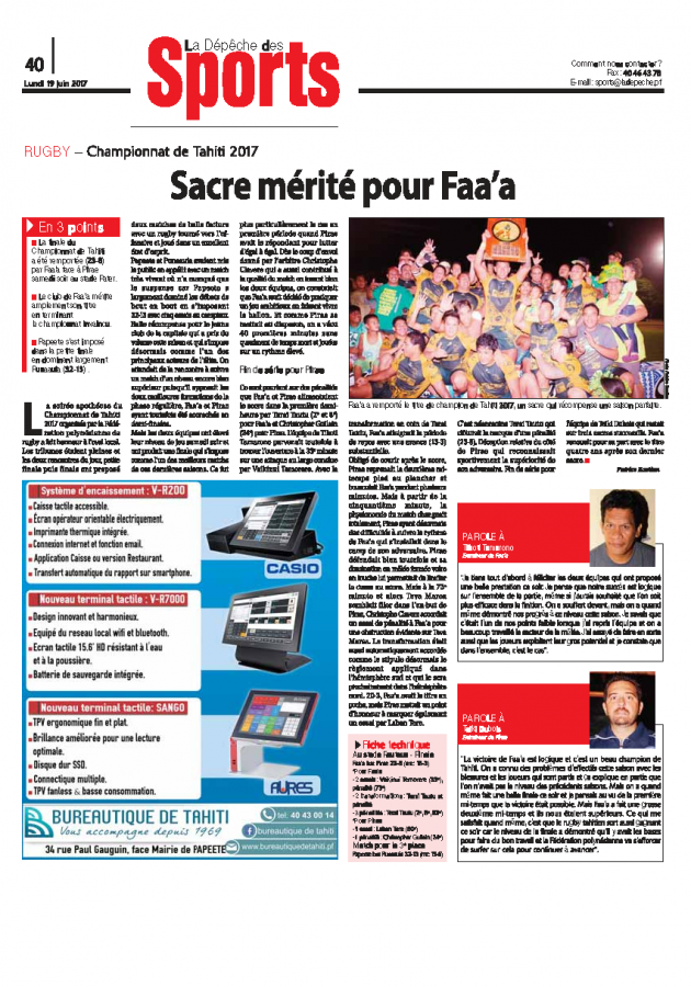Sacre mérité pour Faa'a